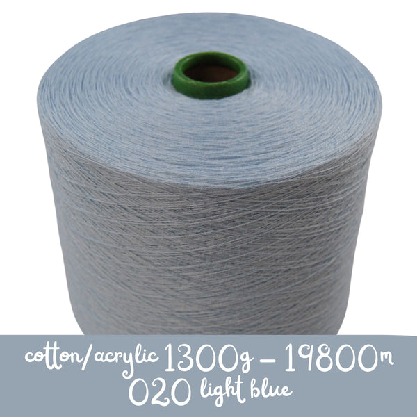 MACHINE KNITTING CONE YARN 50/50 COTTON ACRYLIC 1300 g 020 LIGHT BLUE