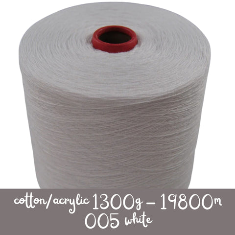 MACHINE KNITTING CONE YARN 50/50 COTTON ACRYLIC 1300 g 005 WHITE