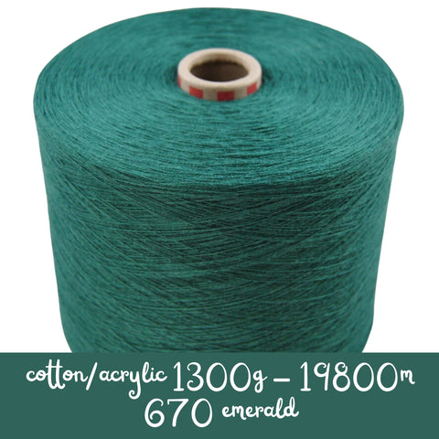 MACHINE KNITTING CONE YARN 50/50 COTTON ACRYLIC 1300 g 670 EMERALD